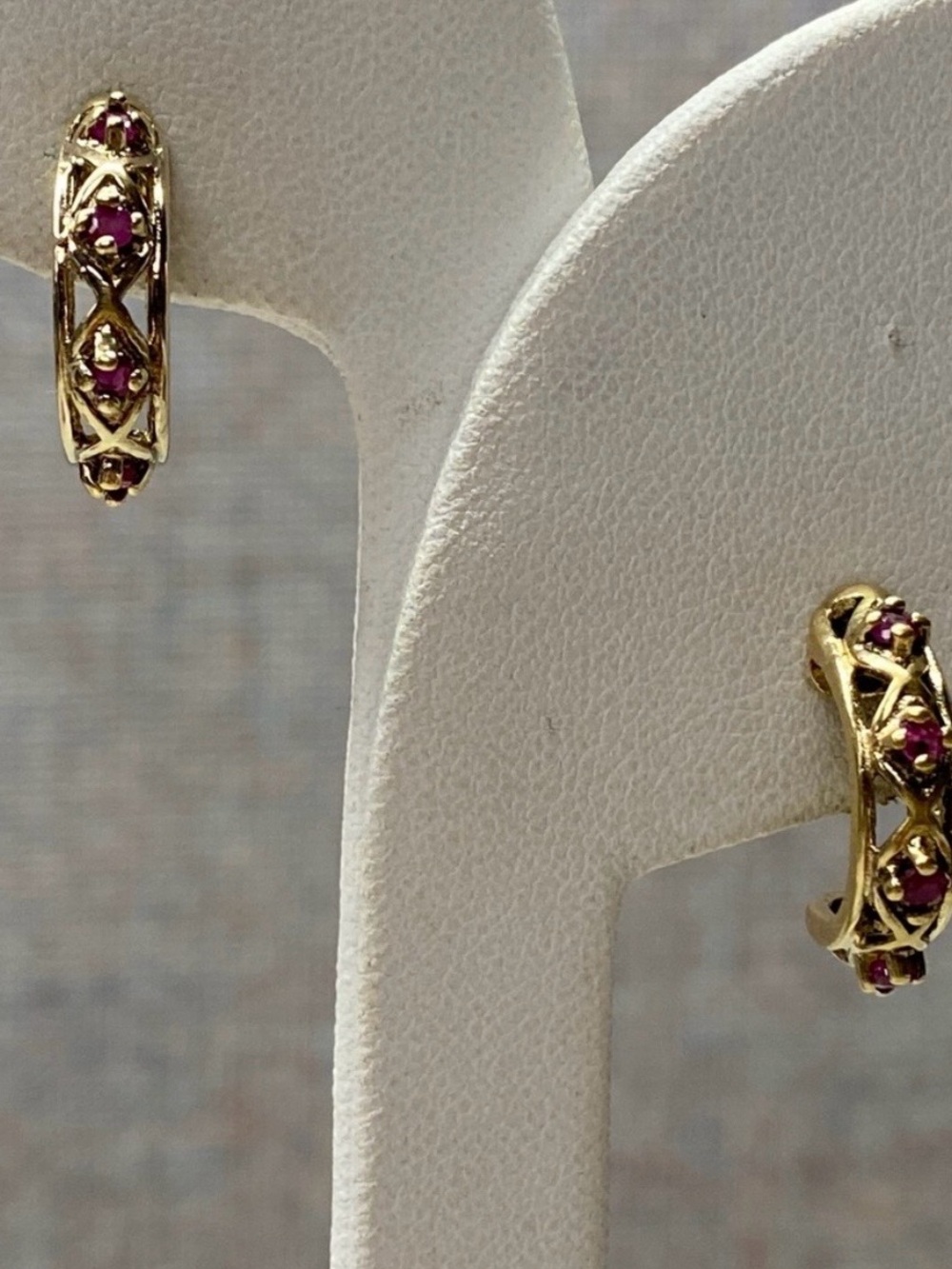 925 Gold Over Faux Ruby Gemstone Studs Small Huggie Hoop Earrings Ross Simons